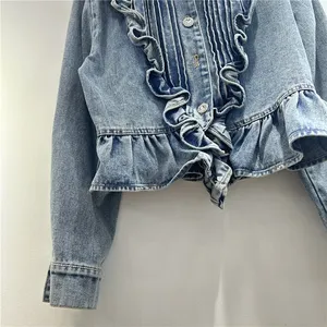 Women's Loose Heavy Embellished Denim <b>Jacket</b> <b>Short</b> Style Casual Fashion Outerwear Long Sleeve Streetwear Coat S to XXXL - Product Image 3