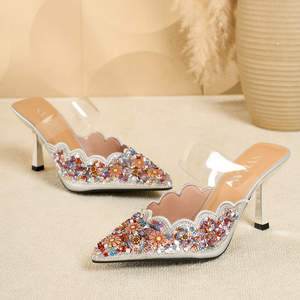 Mules Glamurosos con Punta en Pico y Cristales Multicolores, Tacones Elegantes para Mujer, Ideales para Ocasiones Especiales - Product Image 4