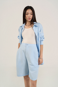 Women's Cotton Poplin Bermuda Pants, 100% Cotton Enzyme-Washed, <b>Elastic</b> Waist, Loose Fit, Breathable Casual Summer Style - Product Image 3