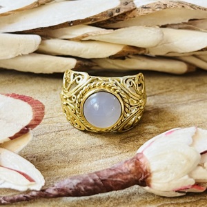 Bagues en calcédoine au design tendance, style tribal filigrané, bijoux bohèmes en laiton pour femmes, plaqué or 18 carats, vintage, vente en gros - Product Image 3