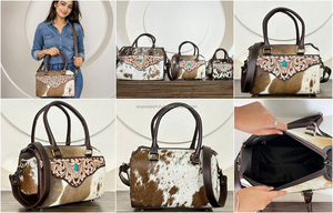 Latest Style Luxury Cowhide 11'' Speedy Bag Tooled Leather Western Handbag with Shoulder & Crossbody Spacious Travel Duffel Bags - Product Image 3