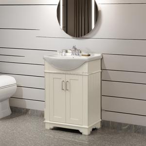Meuble-lavabo mural moderne en bois massif et contreplaqué pour petite salle de bain avec vasque intégrée, 24 pouces, pour usage hôtelier, comptoir inclus - Product Image 1