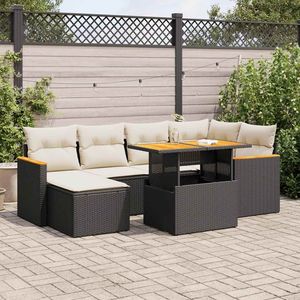 Ensemble de canapés de jardin noir et crème, meubles en rotin d'extérieur avec coussins en mousse haute densité, design contemporain imperméable - Product Image 3