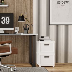 Set di 2 Scatole Portadocumenti Pieghevoli e Impilabili con Ruote e Coperchi, 10 Scomparti per Archiviazione, Organizzatore Portatile in Plastica per Documenti e Supporti Multimediali - Product Image 1