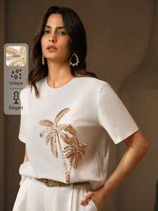 New Trendy Dubai Vintage Hand Embroidered Georgette Summer Women's V-Neck Casual Blouse Hand Beaded <b>Top</b> Beach Wear Fancy - Product Image 6