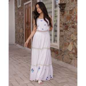 Vestido Glory Blanco Floral Pintado a Mano, Sin Tirantes, Corte A, Tejido Transpirable, Talla XS, Ropa Casual con Cintura Natural - Product Image 5