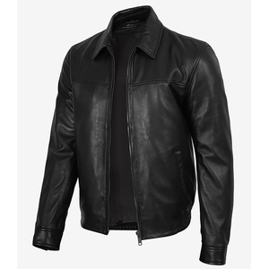 Blousons en cuir de vachette véritable noir pour hommes 2026 – Respirants, coupe-vent, style motard, fermeture éclair, col rabattable, coupe classique - Product Image 4