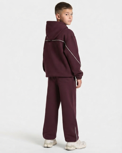 Ensemble de survêtement pour enfants garçons, coupe oversize, couleur marron contrastant, en molleton de coton, comprenant un sweat à capuche et un pantalon de survêtement à jambes larges, fabricant OEM et ODM - Product Image 2