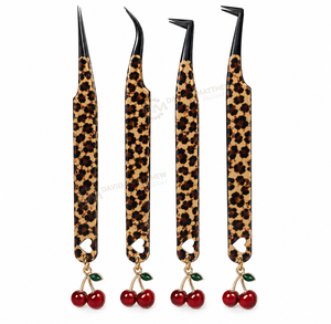 Juego de Pinzas para Pestañas con Estampado de Leopardo, Pinzas de Acero Inoxidable con Punta de Fibra y Adorno de Cereza, Pinzas para Pestañas con Logotipo Personalizado - Product Image 2