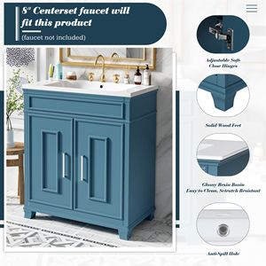 Mobile bagno freestanding da 30 pollici con lavabo in resina, ripiano portaoggetti e armadietto - I migliori mobili bagno di Sol - Product Image 6