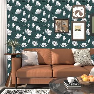 Carta da Parati Blu Navy con Design Floreale Bianco ad Acquerello 44,2 cm x 300 cm, Adesiva e Rimovibile, per Camera da Letto Stile Boho - Product Image 6