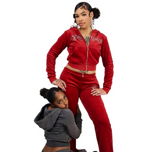 Ensemble sweat à capuche orné de strass bleus pour femme, avec haut oversize et pantalon de survêtement à jambes larges - Product Image 2