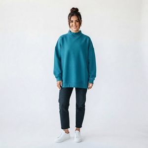 Women’s <b>Drop</b> Shoulder Mockneck <b>Stand</b> Collar Pullover Modern Casual Streetwear Customized Logo Printing - Product Image 1