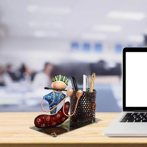 Handcrafted Rajasthani Musician <b>Desk</b> Organizer for Office and <b>Study</b> Table Decorative Musician Pen Stand for Elegant Table - Product Image 3
