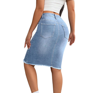 Women's Light Blue <b>Stretch</b> <b>Denim</b> Pencil Skirt High Waist Bodycon Knee Length Casual Regular Fit Vintage Distressed Breathable - Product Image 3