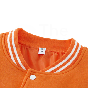 Orange White Men's Varsity Jacket Casual College Style Baseball Regular Fit Stand <b>Covered</b> <b>Button</b> Closure Winter Wear Front - Product Image 4