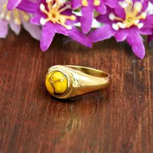 Handmade Honey Dahlia <b>Turquoise</b> Gemstone Signet Fine <b>Ring</b> 18K <b>Gold</b> Vermeil Statement <b>Ring</b> Unisex Boho Fine Jewelry For Women - Product Image 6