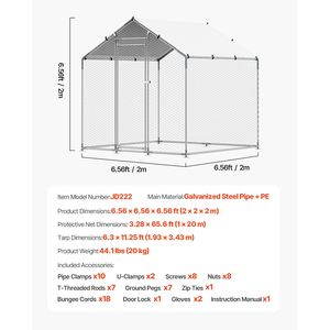 Grande Pollaio in Metallo 6.56x6.56x6.56ft con Tetto a Punta, Recinto per Galline con Chiusura di Sicurezza - Product Image 4