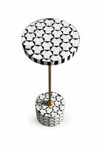 Mesa Auxiliar Redonda de Hueso Incrustado de Diseño Moderno de Alta Calidad, Taburete Lateral Tipo Tambor Hecho a Mano, Mesa de Centro Elegante de Hueso Incrustado - Product Image 4
