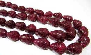 Perles teintées rubis sculptées à la main, taille 10x14mm à 14x20mm, forme goutte d'eau, percées sur une seule face, vendues par lot de 6 perles - Product Image 2
