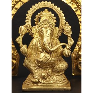 Sculpture Lord Ganesha de 6 pouces faite à la main avec arc (Thiruvatchi) Matériau en laiton Design indien traditionnel pour les cadeaux - Product Image 3