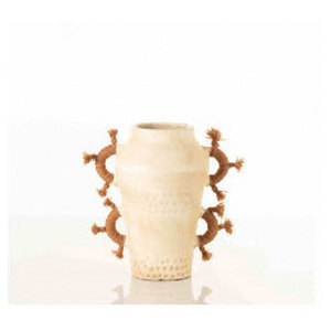 High Quality Decor Piece DUll White Textured <b>Ceramic</b> <b>Vase</b> with Coral Handles - Product Image 3