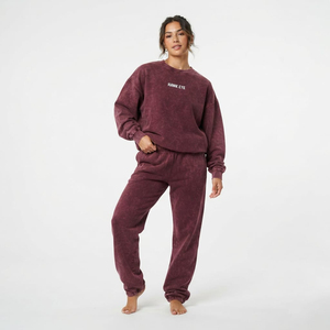 Ensemble de survêtement pour femme, sweat-shirt à col rond oversize et pantalon de survêtement, couleur bordeaux, tenue décontractée, coupe ample - Product Image 5