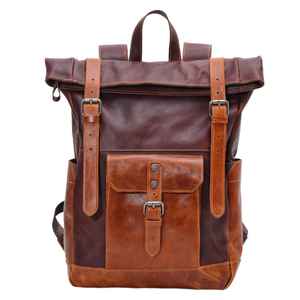 AGenuine Leather Roll Top <b>Backpack</b> Handcrafted Cowhide Travel Rucksack Mens Laptop Bag Wholesale Discount LTBP-0090 - Product Image 5