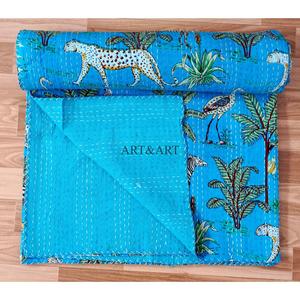 Wholesale Price Indian Handmade New 100% Pure Cotton Multicolor Animal Print Kantha <b>Quilt</b> Bohemian <b>Throw</b> Sleeping Comfortable - Product Image 4