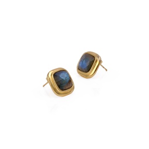 Handmade Anti-Tarnish Labradorite Gold Plated Cushion <b>Studs</b> Earrings February Birthstone Trendy Hypoallergenic Jewelry Wholesale - Product Image 2