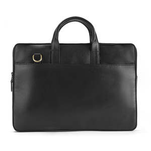 Classic Black Genuine Leather Laptop Bag for Men with Organized Main Compartment and Accessories Storage - Product Image 1