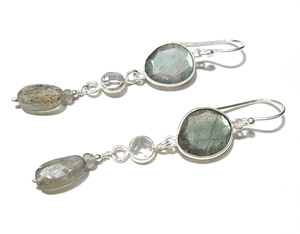Labradorite & Clear Quartz <b>Earrings</b> Solid 925 Sterling <b>Silver</b> Natural Gemstone Dangle Drop <b>Earrings</b> Handmade Jewelry Wholesale - Product Image 1