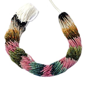 Cuentas Redondas de Turmalina Natural de 2 mm, 13 Pulgadas, Verde/Rosa, Multicorte, para Hacer Collares, Certificadas por CMA, Rajasthan - Product Image 1