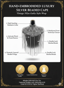 Châle Cape Vintage à Franges Perlées pour Invitée de Mariage, Tenue de Soirée, Spectacle Scénique, Banquet, Fête, Style Formel, Vêtements pour Femmes, Tailles Variées - Product Image 6