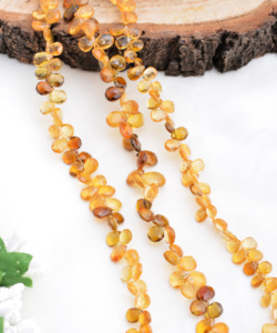 สร้อยคอทัวร์มาลีนสีน้ำตาลเหลืองธรรมชาติ, พลอยรูปหยดน้ำและรูปอัลมอนด์, ความยาว 8 นิ้ว สำหรับทำเครื่องประดับอัญมณีชั้นดี - Product Image 1