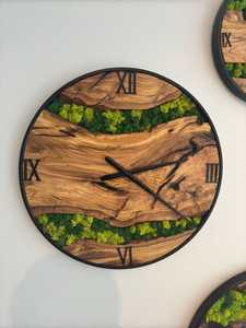 Handmade Art Deco Wooden Wall <b>Clock</b> Natural Preserved Moss Olive Wood Frame Eco-Friendly Custom Modern for Living Room Hanging - Product Image 5