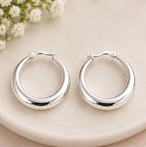 <b>Sterling</b> <b>Silver</b> <b>Hoop</b> <b>Earrings</b>, Classic <b>Silver</b> <b>Hoop</b> <b>Earrings</b>, Minimalist Round <b>Earrings</b>, Everyday <b>Silver</b> Jewelry, Handmade Gift - Product Image 1