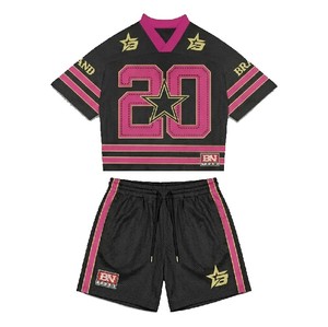 Women <b>Mesh</b> Short <b>Set</b> 200 GSM Polyester Breathable Grey Navy Panel Heat Transfer Embroidery Logo Custom Women's <b>Sets</b> - Product Image 4