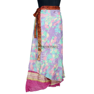 Nouvelle jupe longue en soie Sari réversible double couche de 38 pouces, style vintage, pour femme, idéale pour la plage, vente en gros - Product Image 1