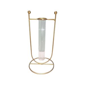 Macetero de pared redondo con tubo de ensayo, de metal dorado con florero de tubo de vidrio, estación de propagación hidropónica para esquejes, moderno - Product Image 3
