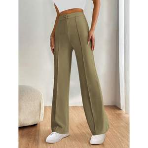 กางเกงทำงานทรงตรงสำหรับผู้หญิง ไซส์ XL ผ้าชีฟอง ยืดได้ กระดุมผ่าหน้า เอวยางยืด ผ้าถักเนื้อนุ่ม สไตล์ลำลองสำหรับธุรกิจ - Product Image 5