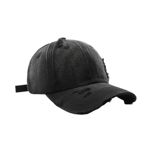 Casquette de baseball 6 panneaux en jean délavé et vieilli style vintage, non structurée, broderie 3D métallique, tendance, pour homme - Product Image 3