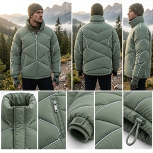 Veste matelassée verte pour homme, col montant, manteau d'hiver zippé, streetwear d'extérieur, étiquette privée personnalisée OEM ODM - Product Image 5