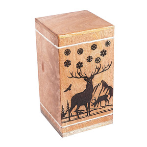 Custom Logo Wooden Urns Floral Engraved Mango Wood Adult Cremation Urn <b>for</b> Human Ashes Buck Deer Design <b>Memorial</b> Storage Gifts - Product Image 4