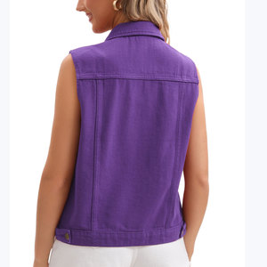<b>Women</b> <b>Denim</b> Vest Purple Casual Sleeveless Turn Down Collar Button Down Jean <b>Waistcoat</b> Top Selling Fashion Lady Outerwear Coat - Product Image 5
