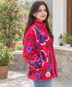 <b>Unique</b> Eye Catching Folk Inspired look Handmade Jacket Butterfly Embroidered Suzani Velvet Coat Perfect Bohemian <b>Gift</b> <b>For</b> <b>Her</b> - Product Image 3