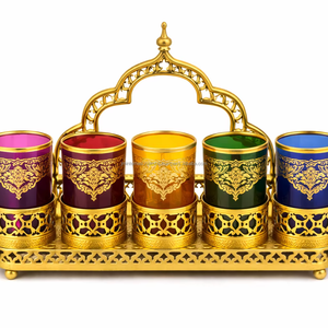 Juego de té marroquí Royal, el más vendido, 6 vasos con soportes metálicos dorados - Product Image 1