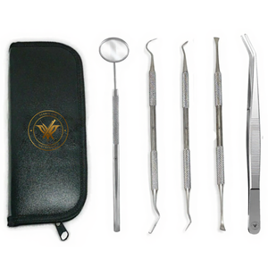 Kit d'hygiène bucco-dentaire 5 pièces en acier inoxydable, grattoir à tartre, miroir, curette, pince, instruments de nettoyage dentaire certifiés CE - Product Image 6