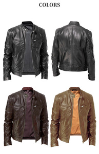Veste en cuir marron pour homme, manches longues, style automne, vêtements de moto - Product Image 5