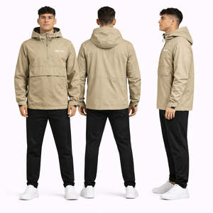 Chaqueta cortavientos con cremallera de un cuarto, bloques de color, media capucha, informal para exteriores, personalizada, de nailon, con cordón, estilo oversize, streetwear, para hombre - Product Image 5